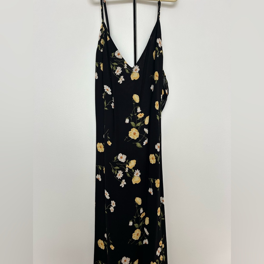 Reformation Black Maxi Dress with Yellow Floral Pattern